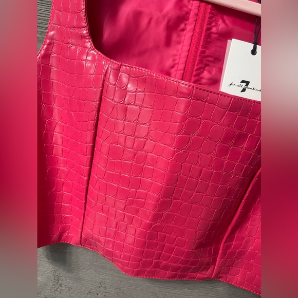 NWT 2pc 7 For All Mankind Pink Croc Leather Corset Crop Top Shorts Set Sz Small - Picture 5 of 16
